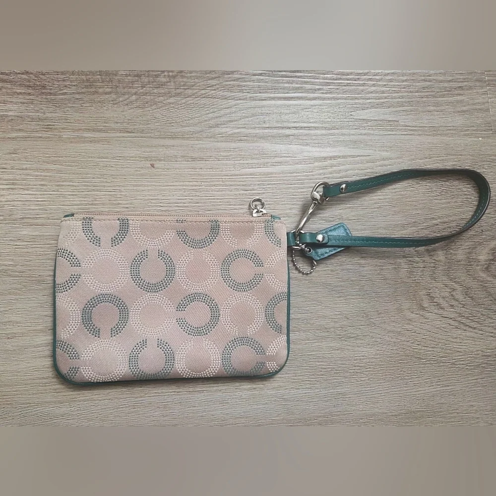 Coach Tan and Green Wristlet